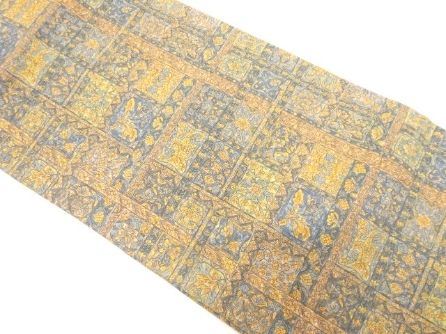 上代紬　格天井に草花模様　名古屋帯